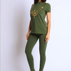 Women’s 2 Piece Stretchy Olive Green Pant Set